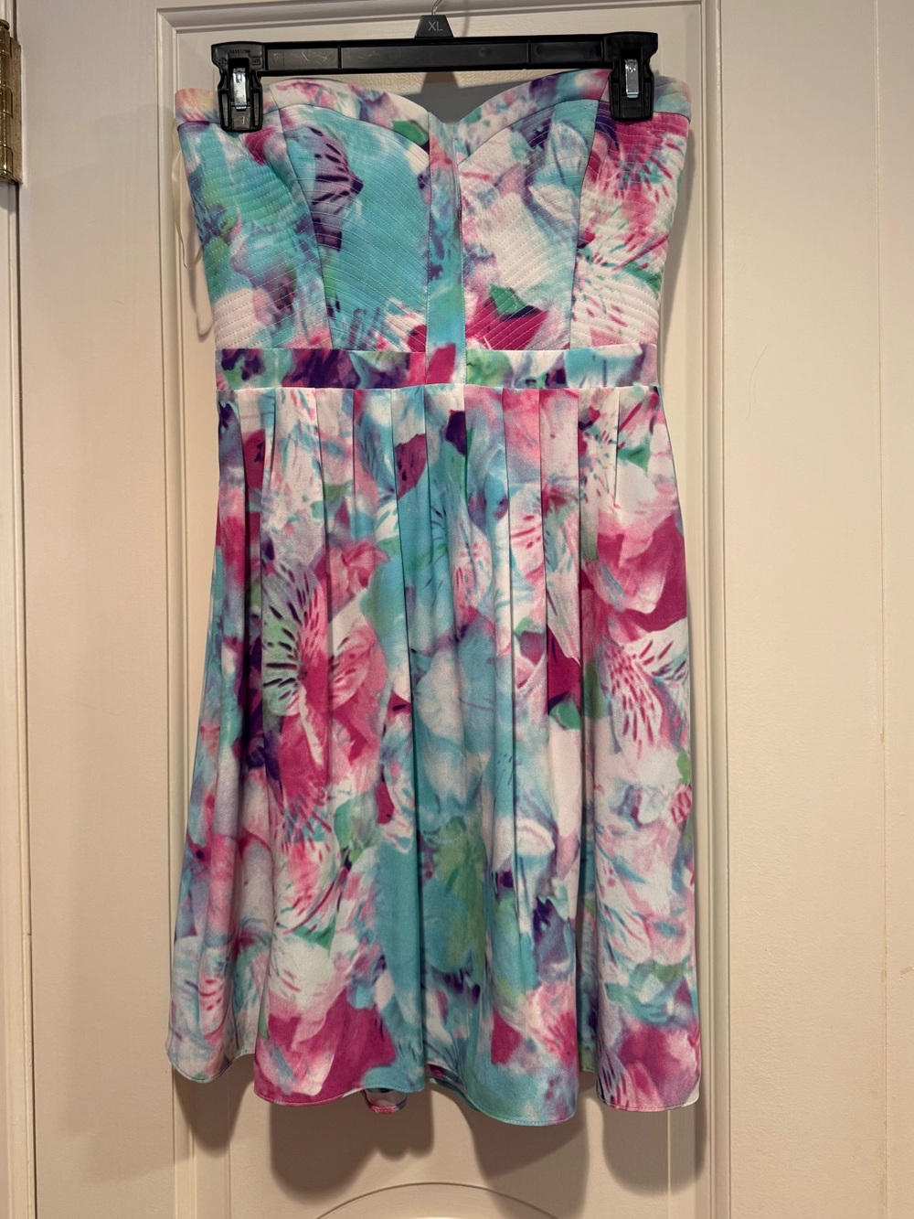 Parker Floral Strapless Womens Dress in Aqua, Pink & Purple - NWT